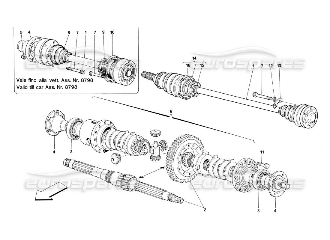 Ferrari 348 (1993) TB / TS Differential & Axle Shafts Diagramma delle parti