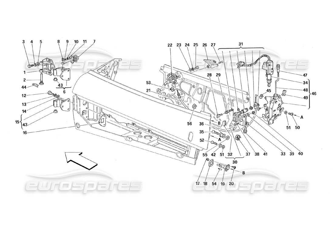 Ferrari 348 (1993) TB / TS Porte - Controllo Apertura e Cerniere Diagramma delle parti