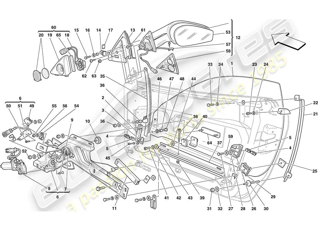 Ferrari F430 Coupé (Europa) PORTE - ALZACRISTALLI ELETTRICI E SPECCHIO RETROVISORE Diagramma delle parti