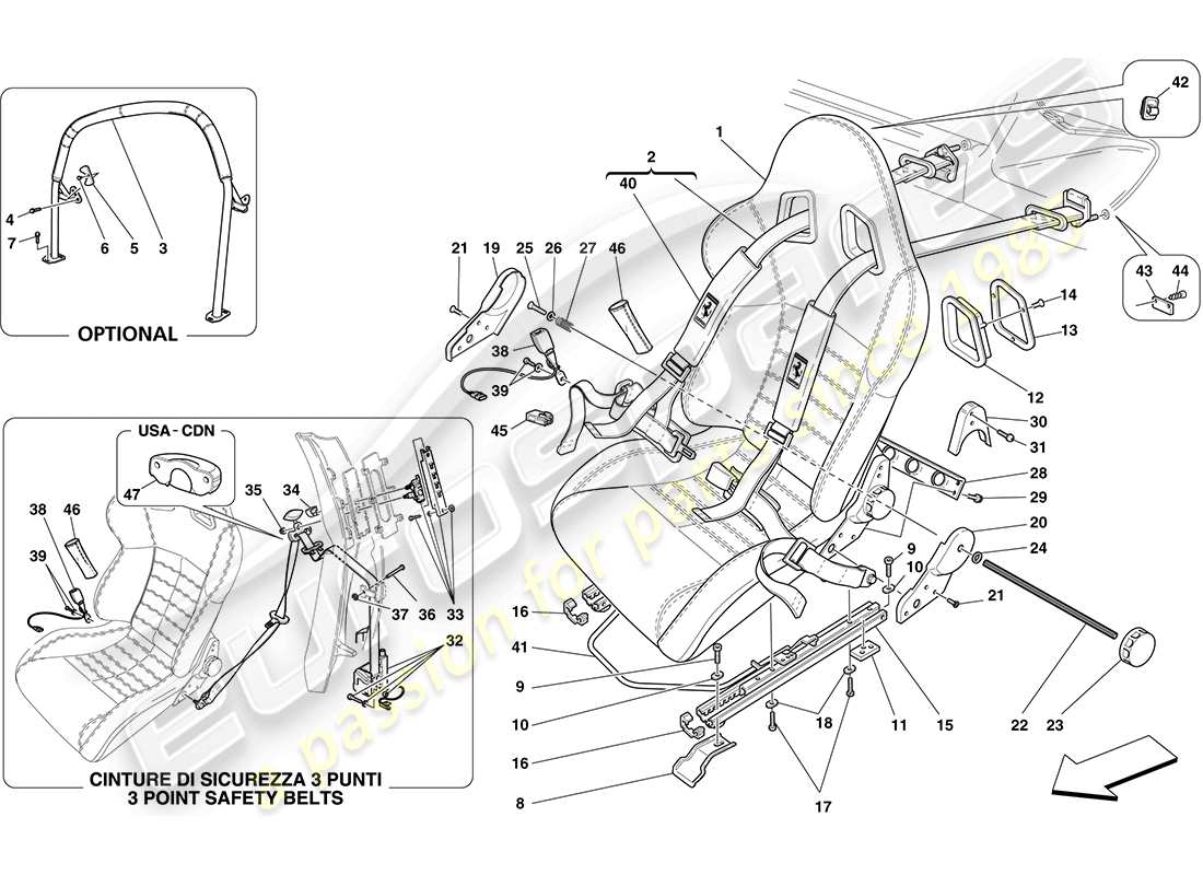 Ferrari F430 Coupé (RHD) cintura di sicurezza con rollbar da corsa a SEAT-4 punti Schema delle parti