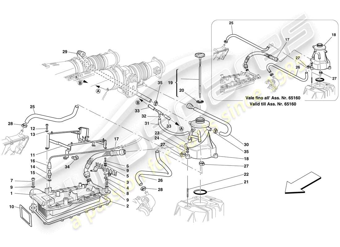 Ferrari F430 Spider (USA) SISTEMA DI LUBRIFICAZIONE - SERBATOIO - SCAMBIATORE DI CALORE Diagramma delle parti