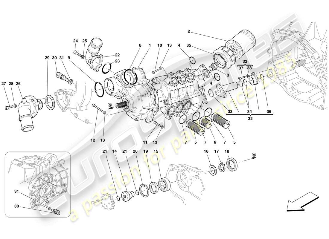 Ferrari F430 Spider (USA) POMPA OLIO/ACQUA Diagramma delle parti