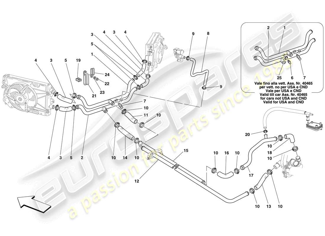 Ferrari F430 Spider (USA) Sistema di raffreddamento Diagramma delle parti