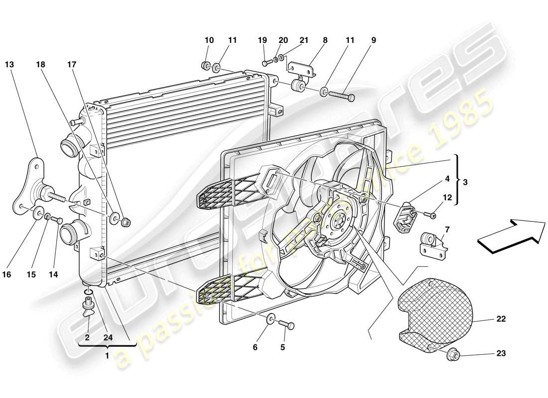 Ferrari F430 Spider (USA) Radiatori del sistema di raffreddamento Diagramma delle parti
