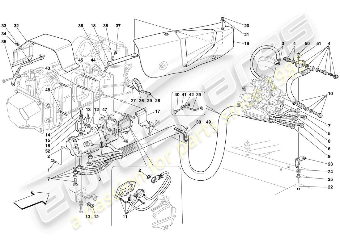 Ferrari F430 Spider (USA) F1 comando idraulico cambio e frizione Diagramma delle parti