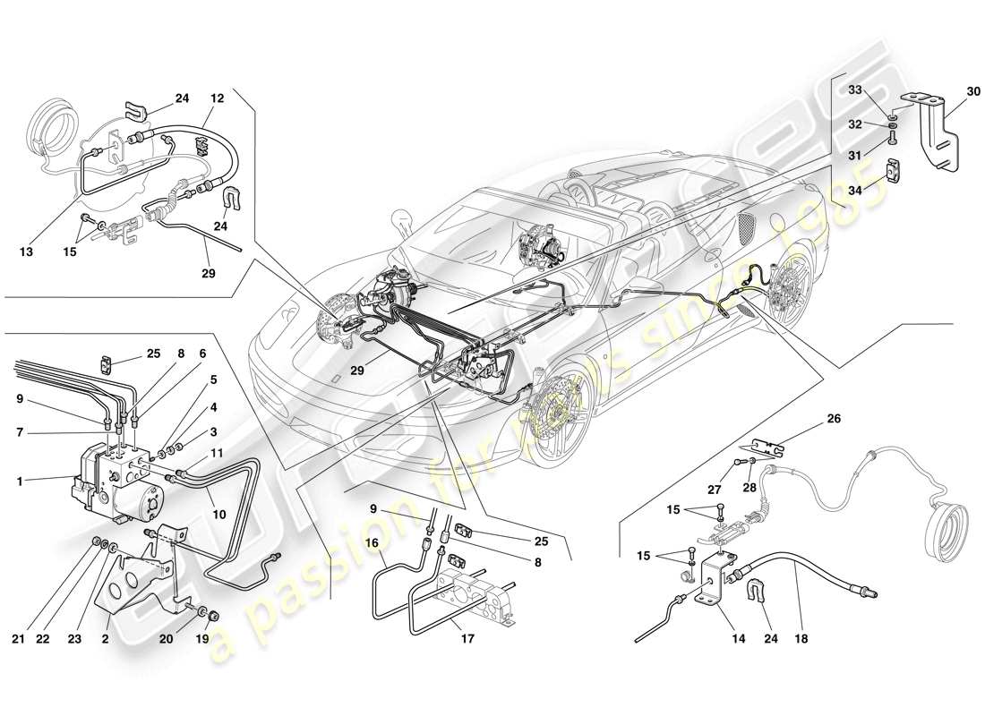 Ferrari F430 Spider (USA) Sistema di frenaggio Diagramma delle parti