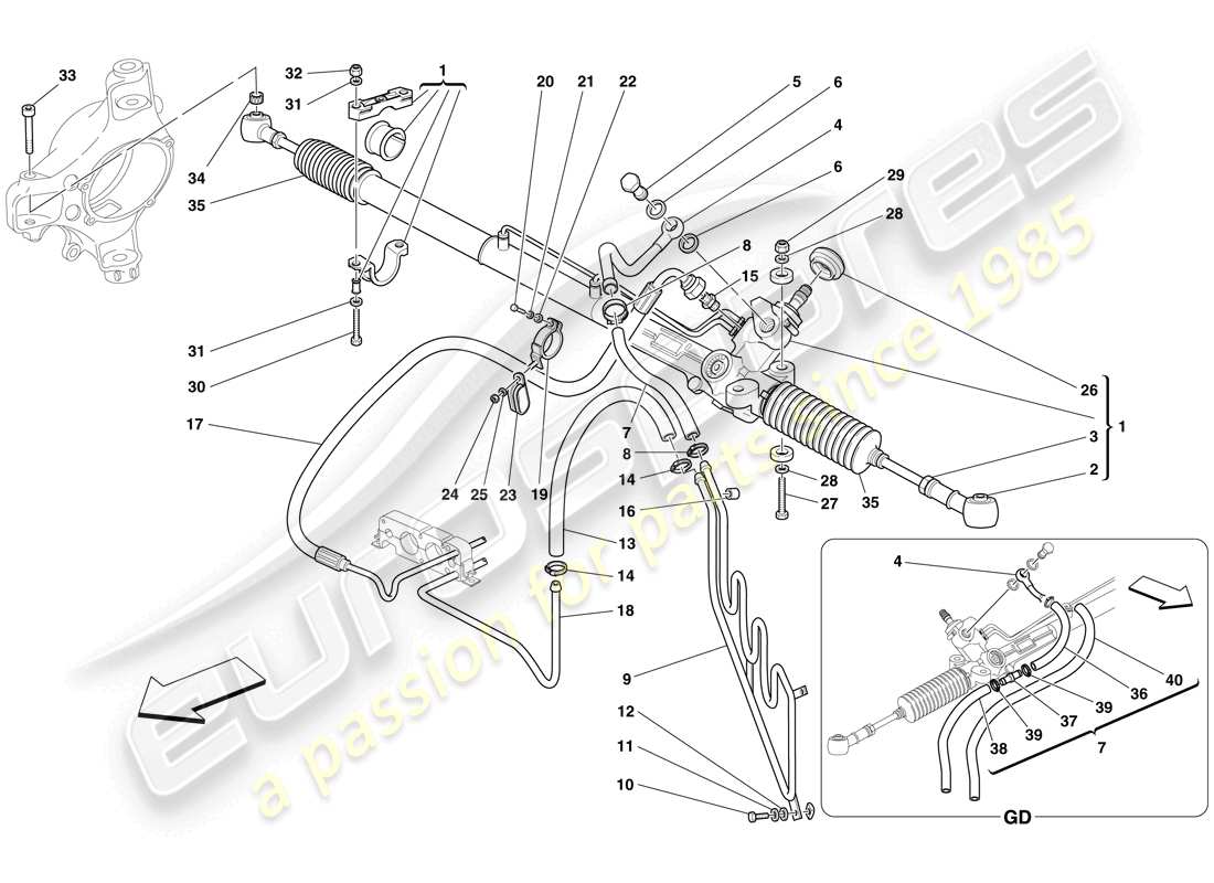 Ferrari F430 Spider (USA) SCATOLA STERZO IDRAULICO E BOBINA A SERPENTINA Diagramma delle parti