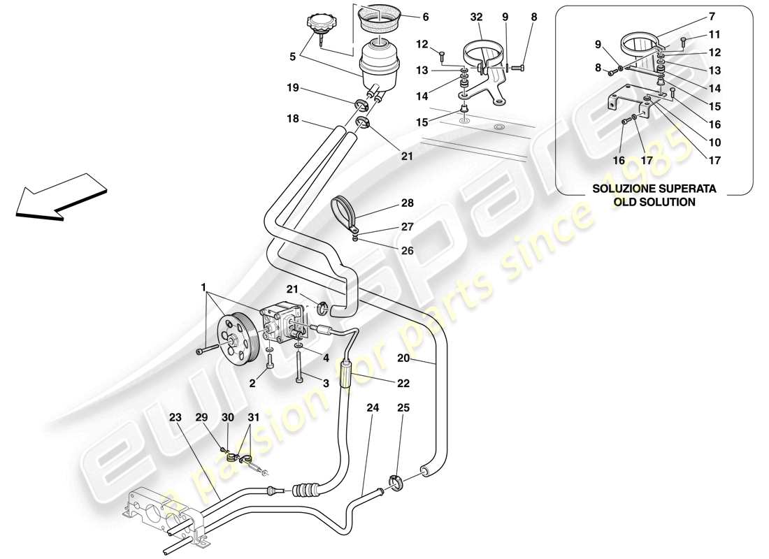 Ferrari F430 Spider (USA) POMPA DEL SERVOSTERZO E SERBATOIO Diagramma delle parti