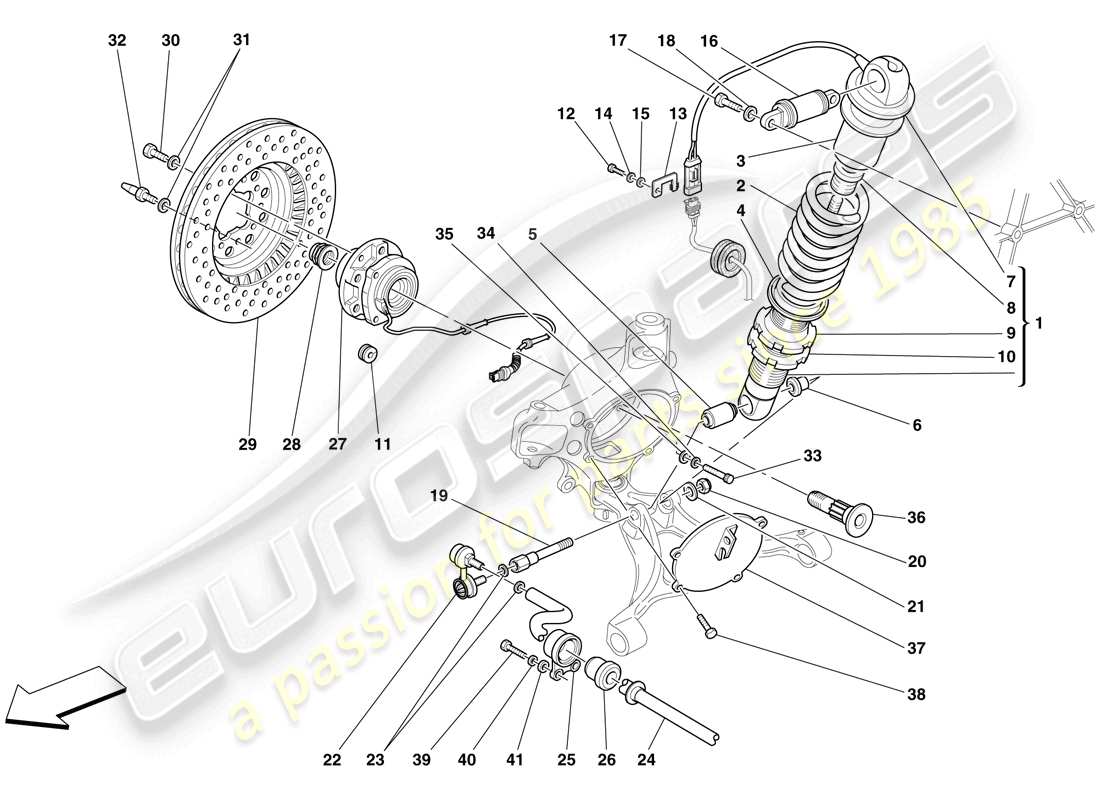 Ferrari F430 Spider (USA) Sospensione anteriore: ammortizzatore e disco freno Diagramma delle parti