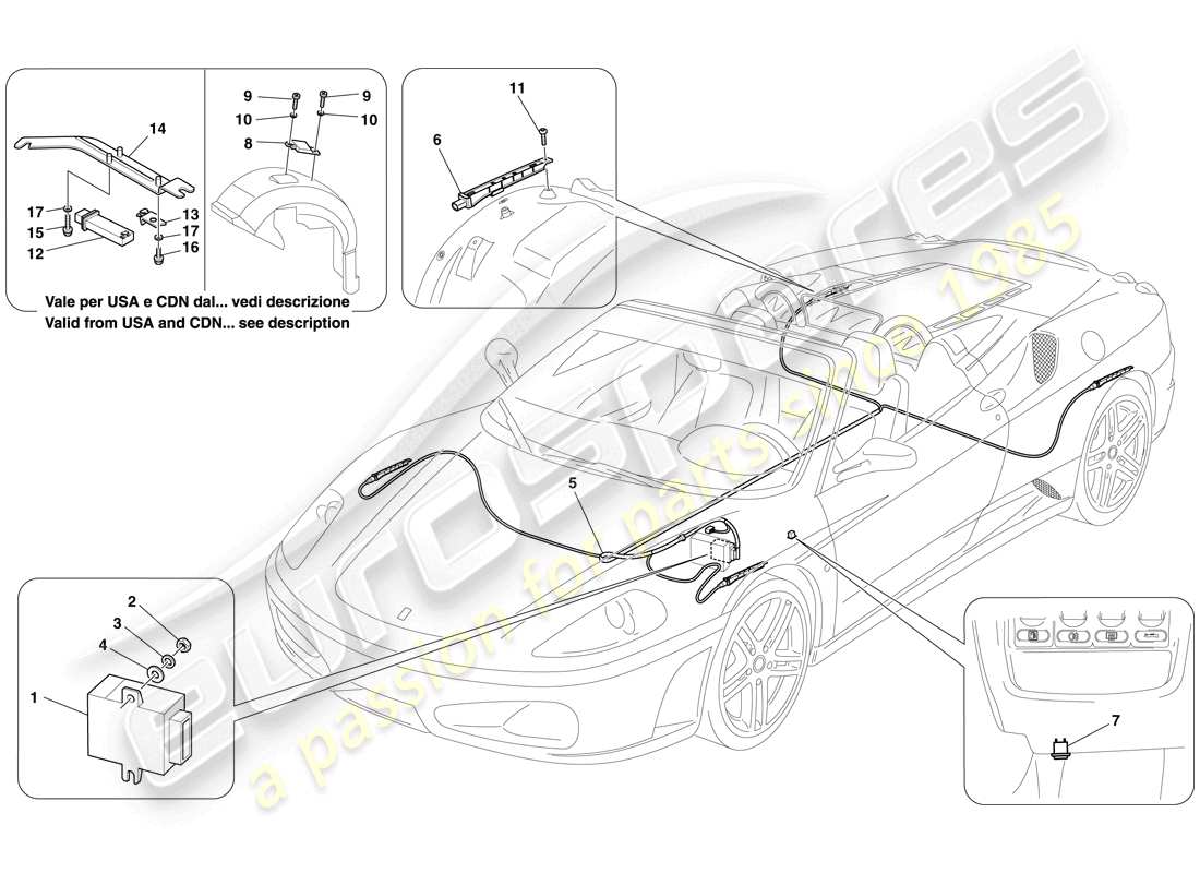 Ferrari F430 Spider (USA) sistema di monitoraggio della pressione dei pneumatici Diagramma delle parti