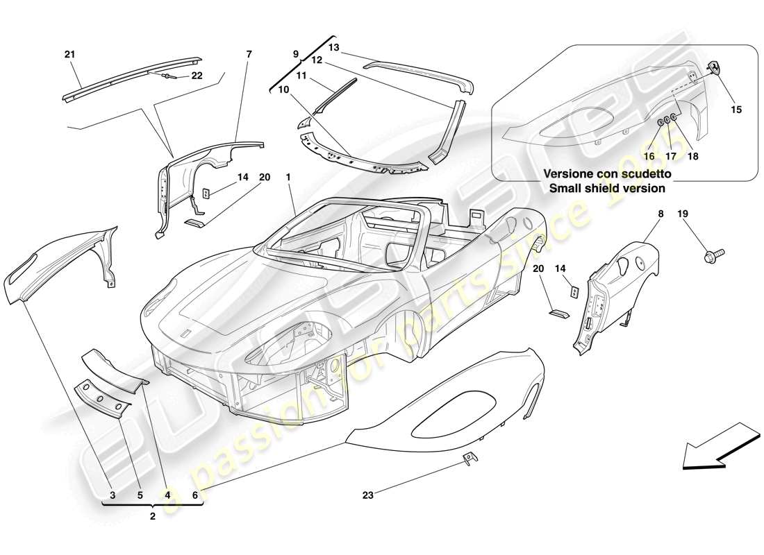 Ferrari F430 Spider (USA) SCOCCA - RIVESTIMENTO ESTERNO Diagramma delle parti