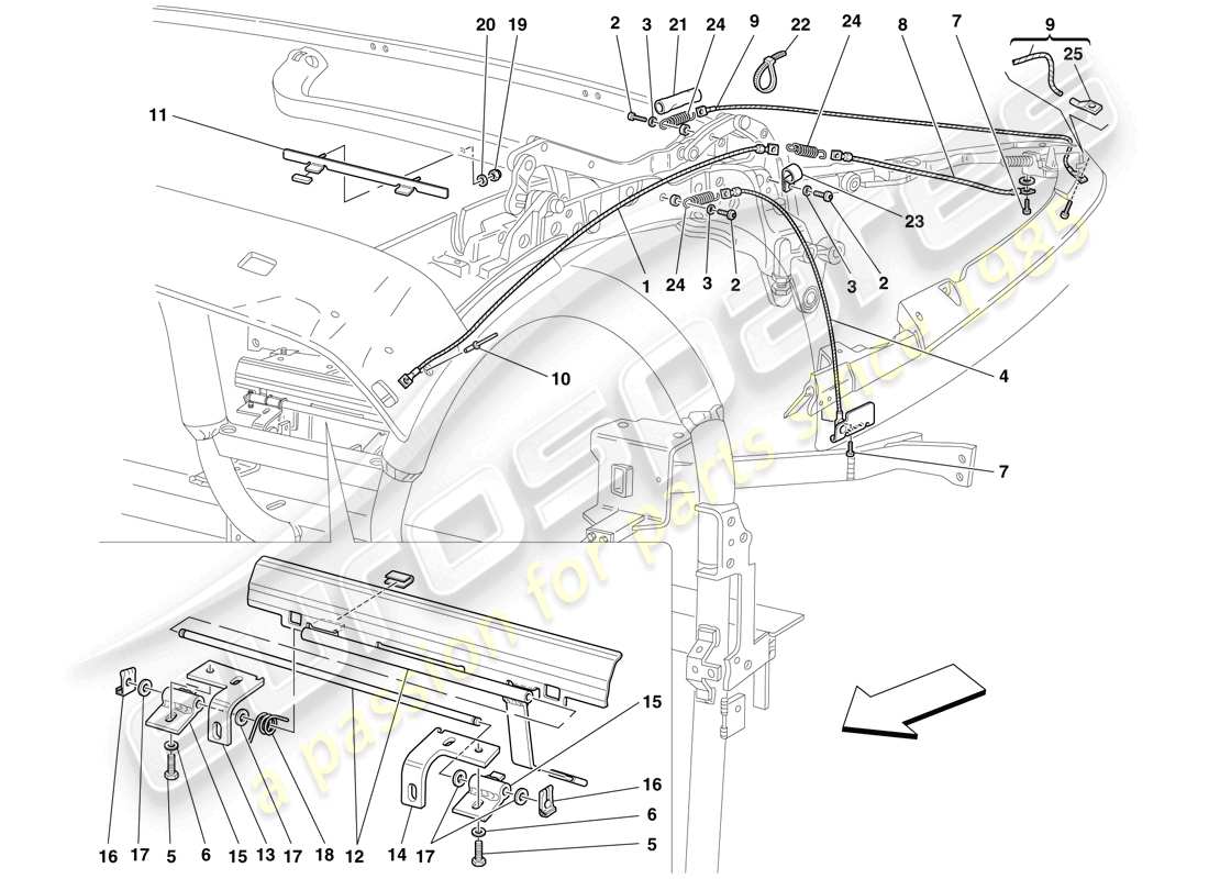Ferrari F430 Spider (USA) COLLEGAMENTI E MECCANISMO DEL TETTO Diagramma delle parti
