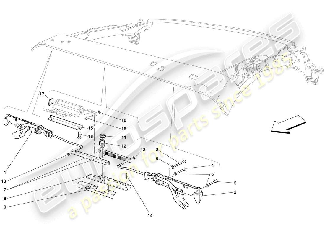 Ferrari F430 Spider (USA) CHIUSURA DEL TETTO ANTERIORE Diagramma delle parti