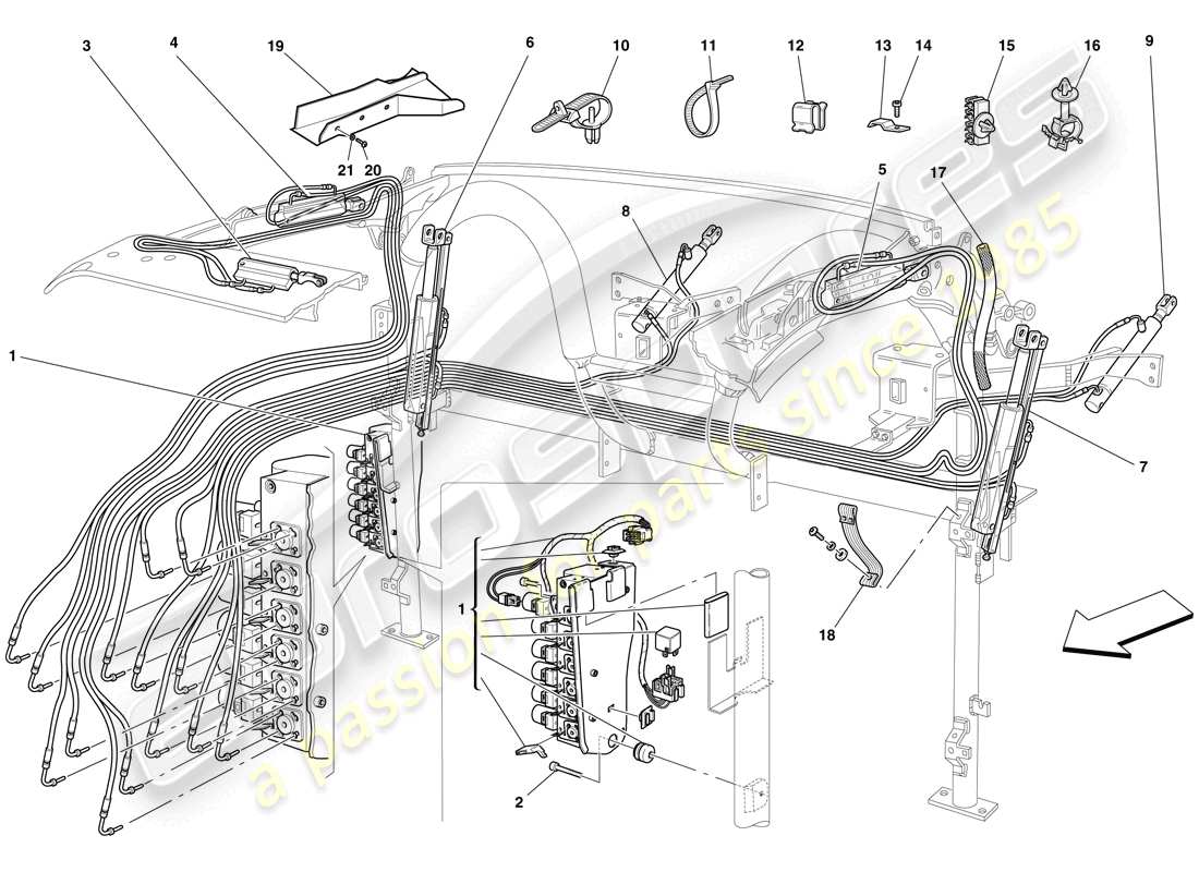 Ferrari F430 Spider (USA) IMPIANTO IDRAULICO E GRUPPO POMPA ELETTROIDRAULICA Diagramma delle parti