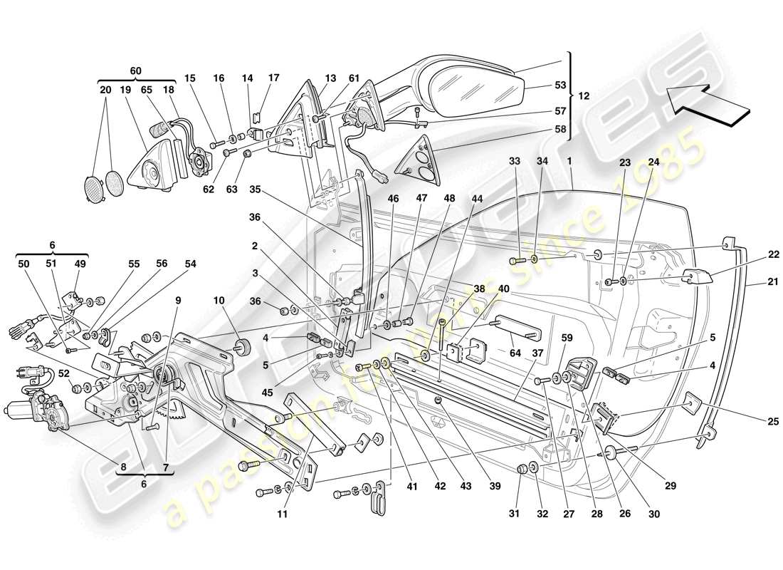 Ferrari F430 Spider (USA) PORTE - ALZACRISTALLI ELETTRICI E SPECCHIO RETROVISORE Diagramma delle parti