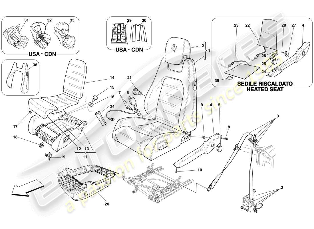 Ferrari F430 Spider (USA) sedile elettrico - cinture di sicurezza Diagramma delle parti
