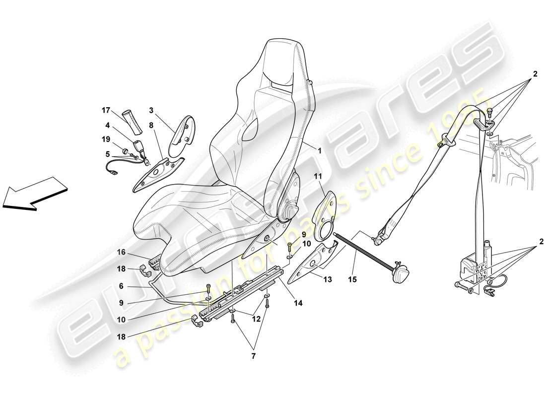 Ferrari F430 Spider (USA) sedile da corsa - opzionale Diagramma delle parti