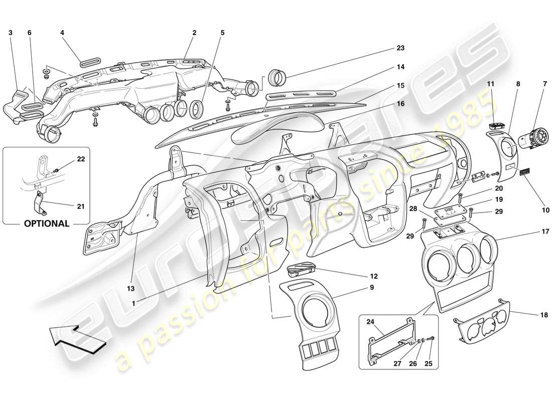 Ferrari F430 Spider (USA) Pannello di controllo Diagramma delle parti