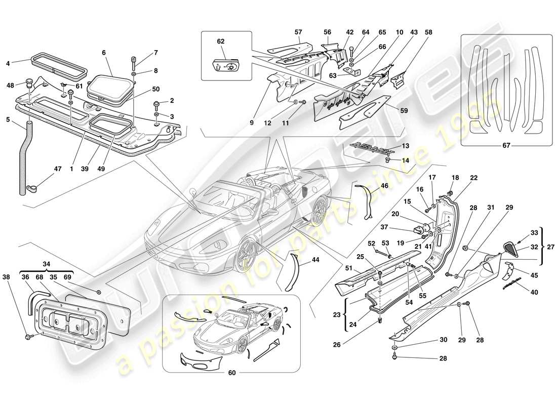 Ferrari F430 Spider (USA) SCUDI - RIVESTIMENTO ESTERNO Diagramma delle parti