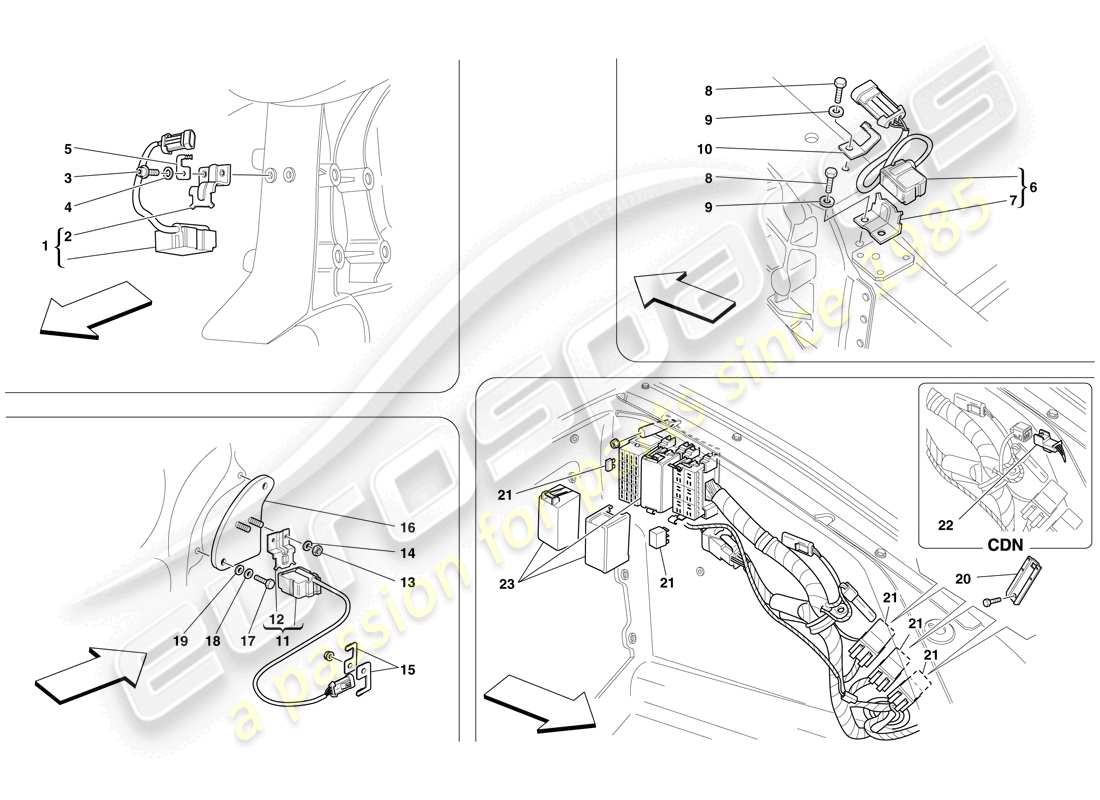 Ferrari F430 Spider (USA) ECU E SENSORI VANO ANTERIORE E VANO MOTORE Diagramma delle parti