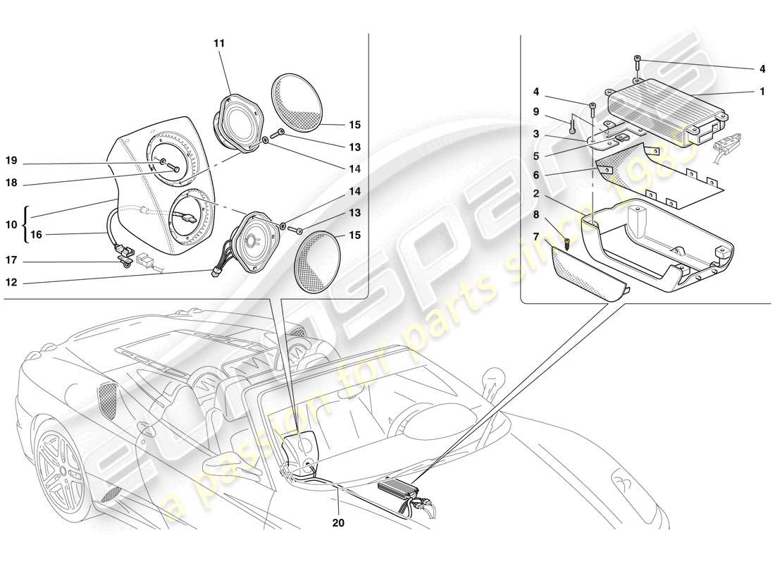 Ferrari F430 Spider (USA) sistema di amplificazione radio Diagramma delle parti