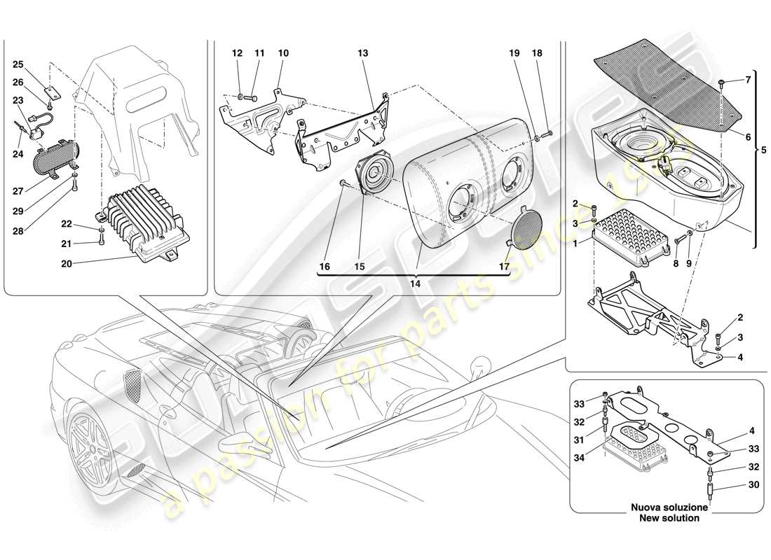 Ferrari F430 Spider (USA) SISTEMA HI FI BOSE AD ALTA POTENZA Diagramma delle parti