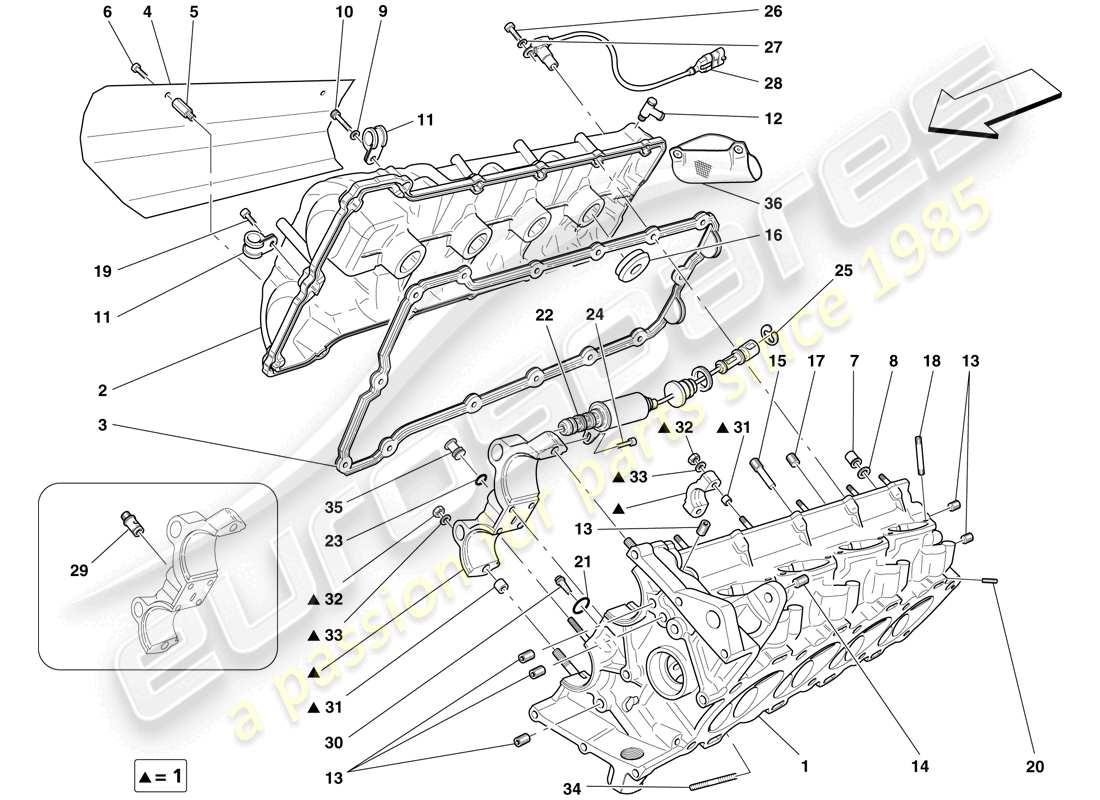 Ferrari F430 Scuderia Spider 16M (RHD) TESTA CILINDRO DESTRA Diagramma delle parti