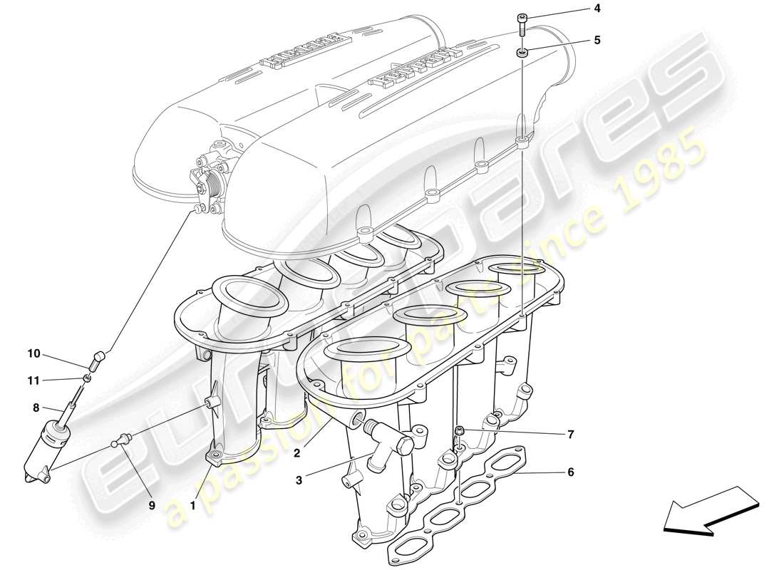 Ferrari F430 Scuderia Spider 16M (RHD) COLLETTORE DI ASPIRAZIONE Diagramma delle parti