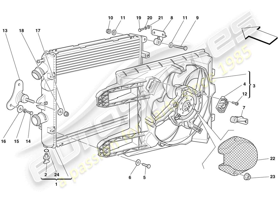 Ferrari F430 Scuderia Spider 16M (RHD) Radiatori del sistema di raffreddamento Diagramma delle parti