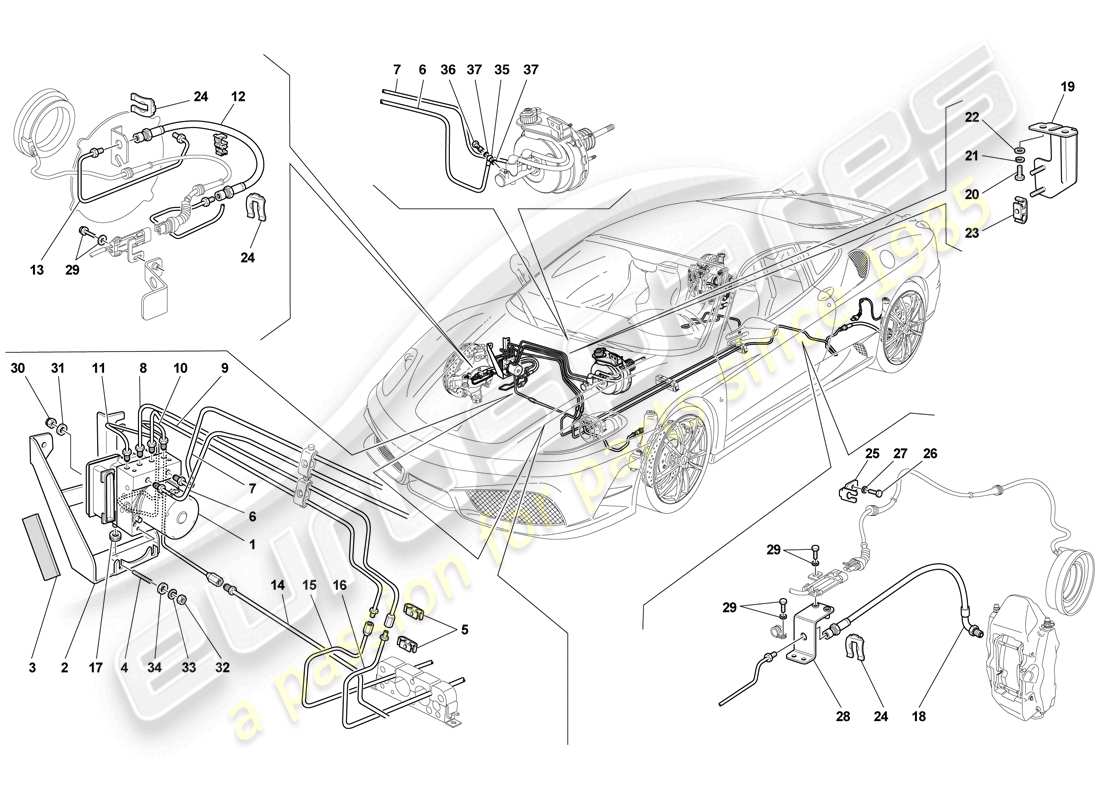 Ferrari F430 Scuderia Spider 16M (RHD) Sistema di frenaggio Diagramma delle parti
