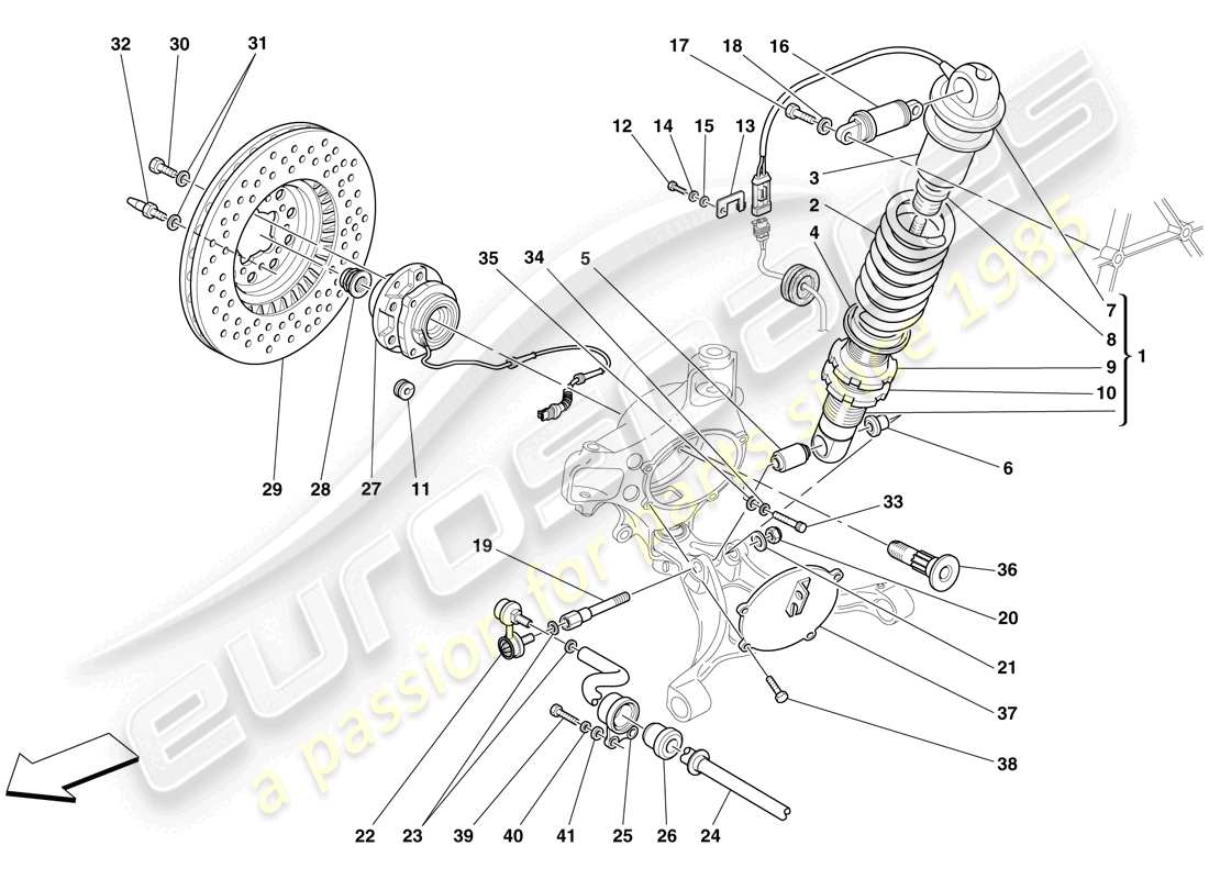 Ferrari F430 Scuderia Spider 16M (RHD) Sospensione anteriore: ammortizzatore e disco freno Diagramma delle parti