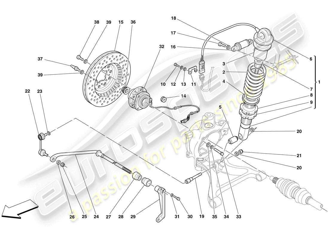 Ferrari F430 Scuderia Spider 16M (RHD) Sospensione posteriore: ammortizzatore e disco freno Diagramma delle parti