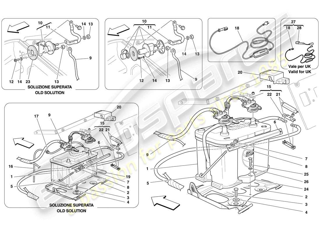 Ferrari F430 Scuderia Spider 16M (RHD) BATTERIA Diagramma delle parti