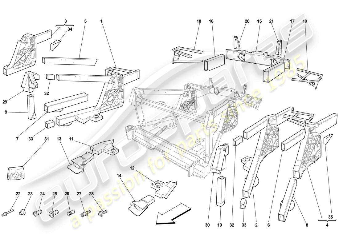 Ferrari F430 Scuderia Spider 16M (RHD) TELAIO - SOTTOGRUPPI ELEMENTO POSTERIORE Diagramma delle parti