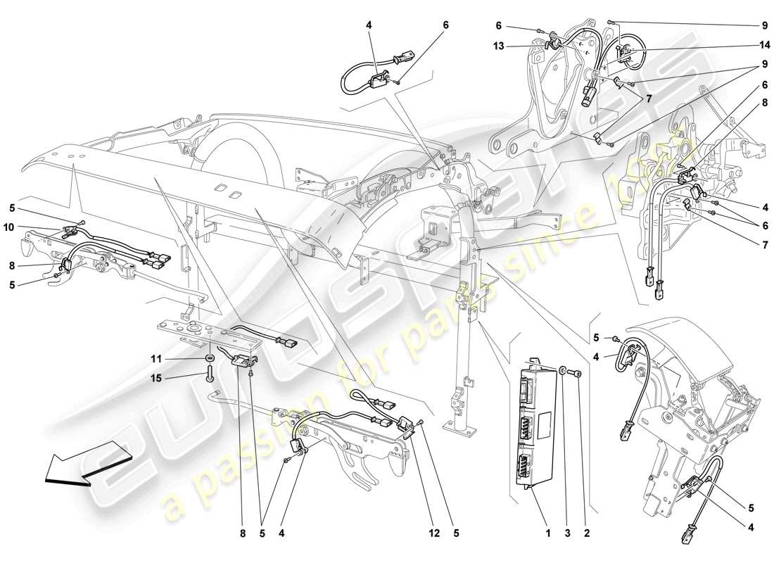 Ferrari F430 Scuderia Spider 16M (RHD) microinterruttore sul tetto e centralina Diagramma delle parti