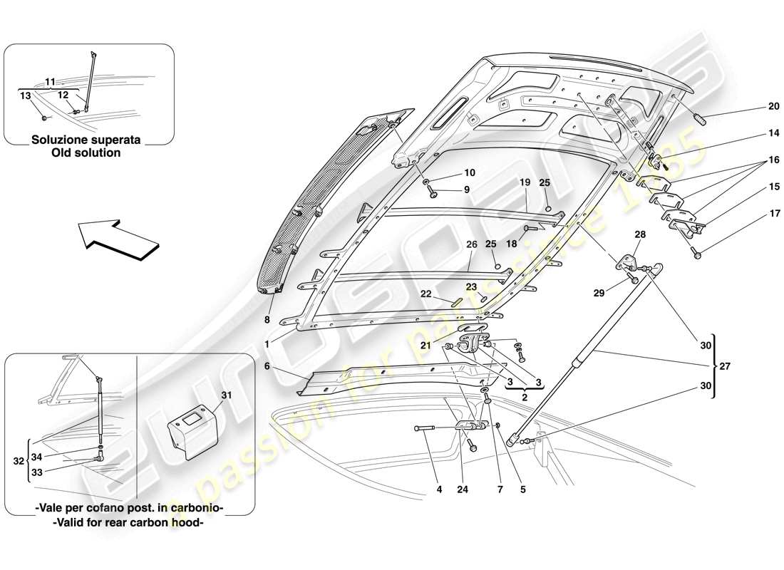 Ferrari F430 Scuderia Spider 16M (RHD) COPERCHIO VANO MOTORE Diagramma delle parti