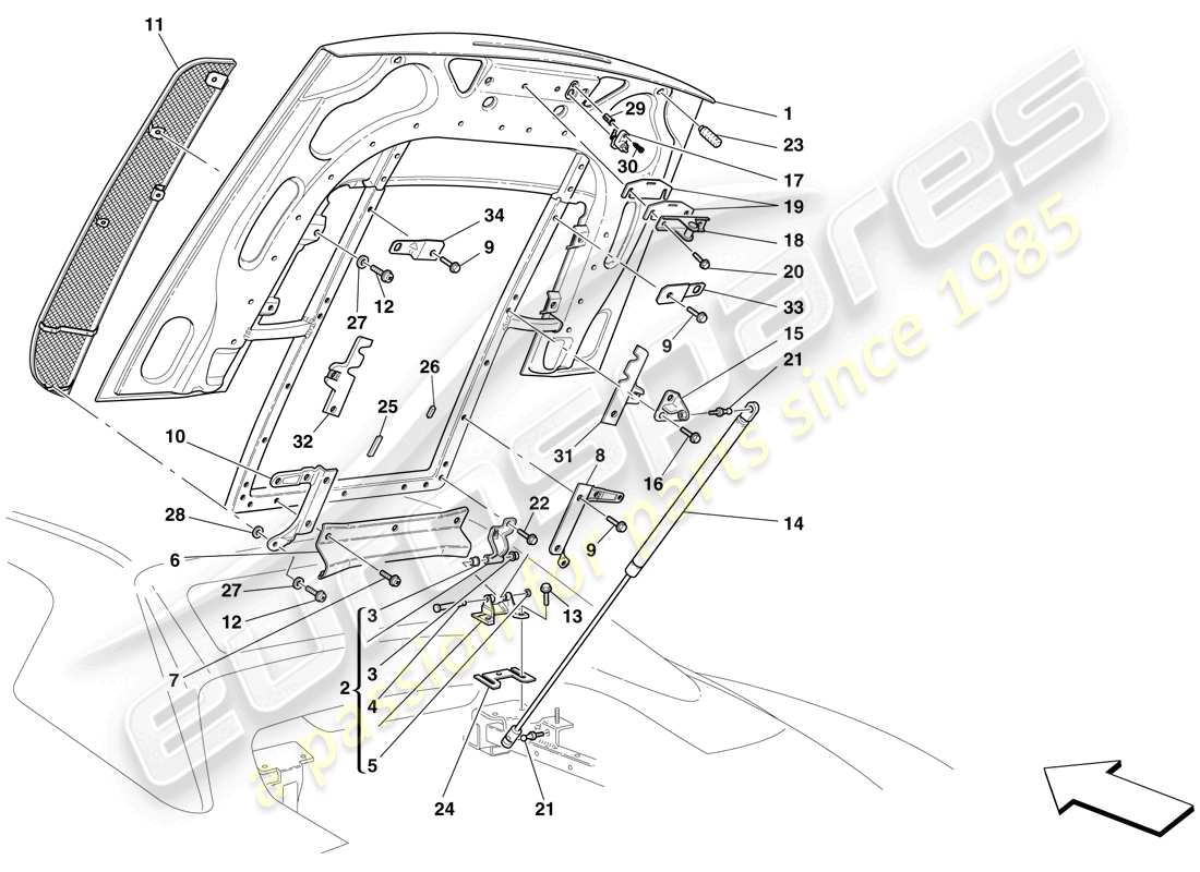 Ferrari F430 Scuderia Spider 16M (RHD) COPERCHIO VANO MOTORE Diagramma delle parti