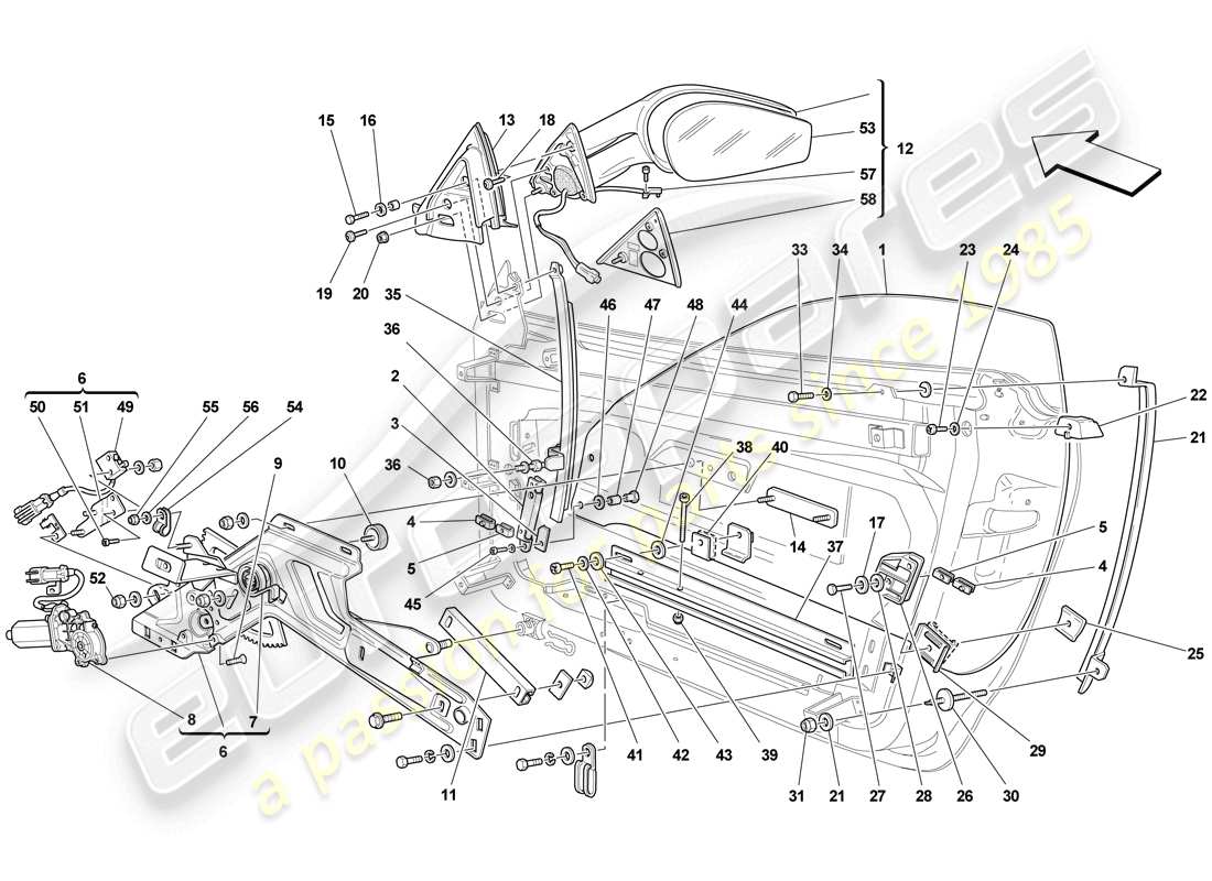 Ferrari F430 Scuderia Spider 16M (RHD) PORTE - ALZACRISTALLI ELETTRICI E SPECCHIO RETROVISORE Diagramma delle parti