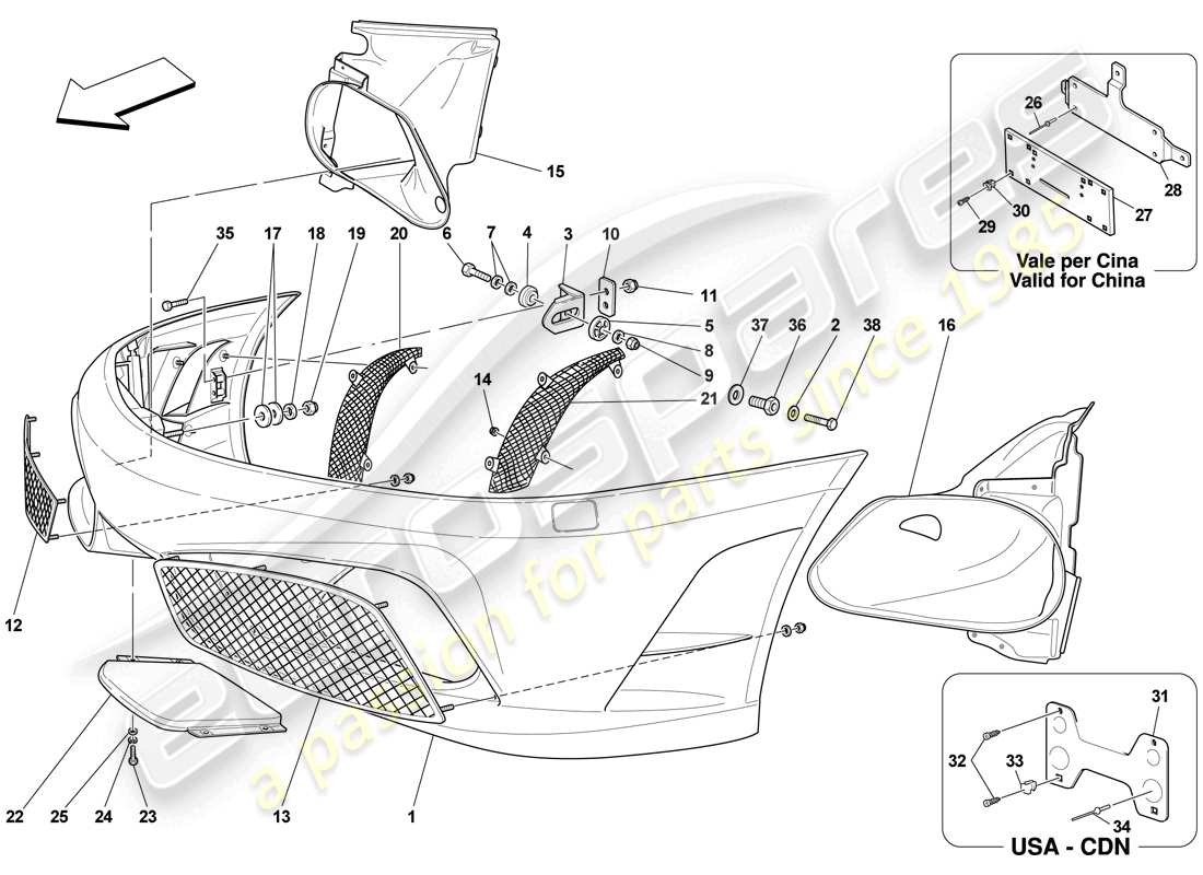 Ferrari F430 Scuderia Spider 16M (RHD) Paraurti anteriore Diagramma delle parti