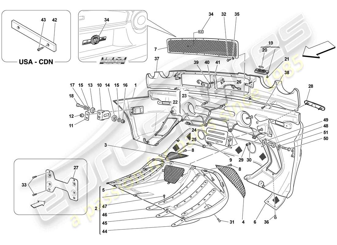 Ferrari F430 Scuderia Spider 16M (RHD) Paraurti posteriore Diagramma delle parti