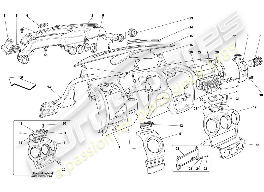 Ferrari F430 Scuderia Spider 16M (RHD) Pannello di controllo Diagramma delle parti