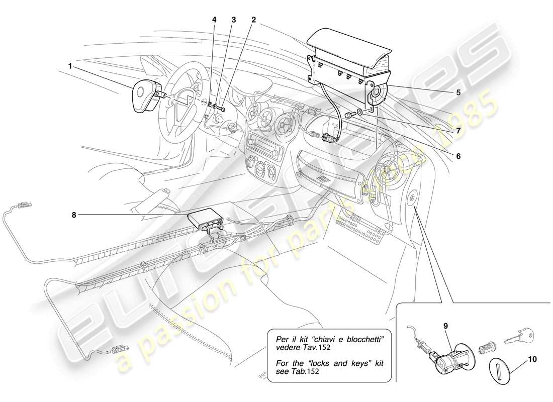 Ferrari F430 Scuderia Spider 16M (RHD) AIRBAG Diagramma delle parti