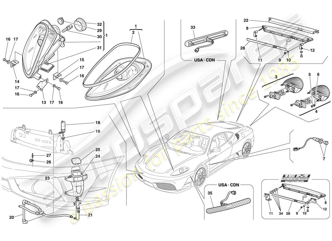 Ferrari F430 Scuderia Spider 16M (RHD) FARI E FANALI POSTERIORI Diagramma delle parti