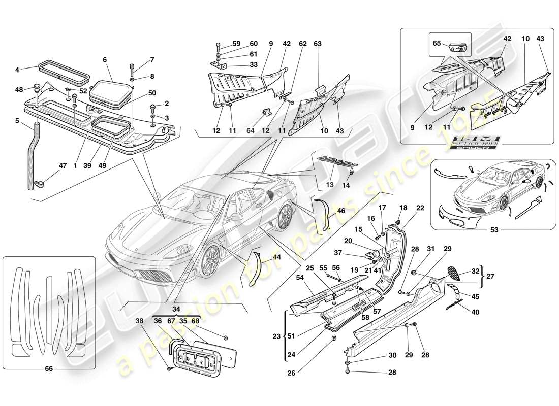 Ferrari F430 Scuderia Spider 16M (RHD) SCUDI - RIVESTIMENTO ESTERNO Diagramma delle parti