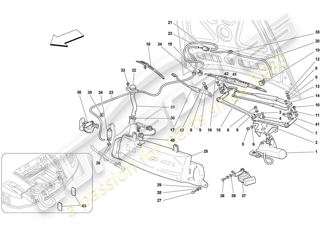 Ferrari F430 Scuderia Spider 16M (RHD) TERGICRISTALLO, Rondella E CLACSON Diagramma delle parti