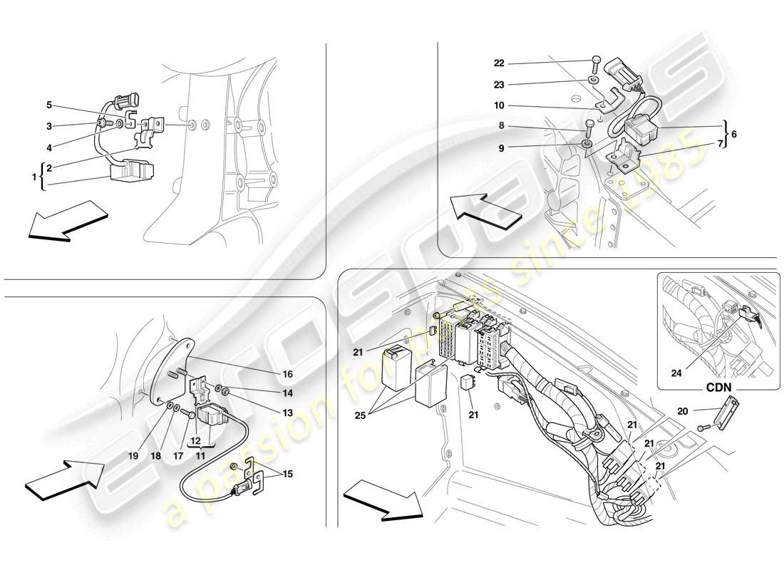 Ferrari F430 Scuderia Spider 16M (RHD) ECU E SENSORI VANO ANTERIORE E VANO MOTORE Diagramma delle parti