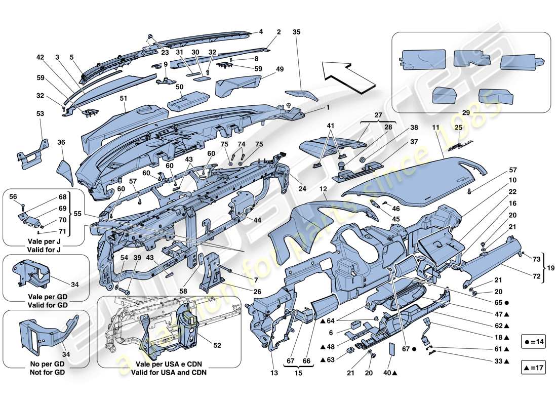 Ferrari 458 Italia (Europa) Pannello di controllo Diagramma delle parti