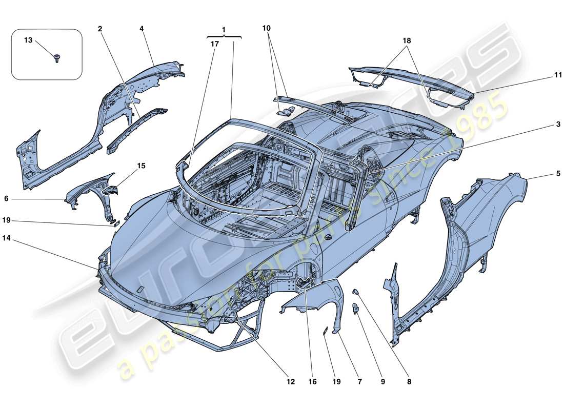 Ferrari 458 Spider (Europa) SCOCCA - RIVESTIMENTO ESTERNO Diagramma delle parti
