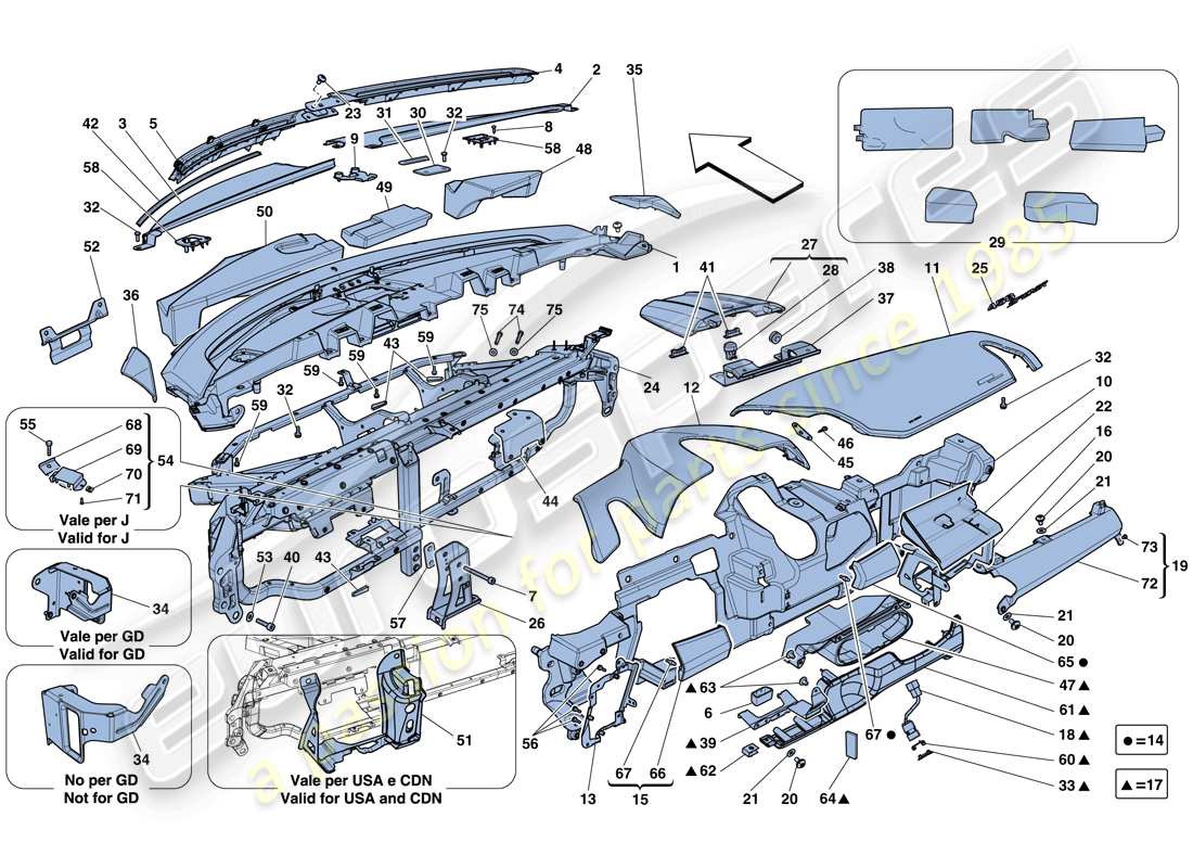 Ferrari 458 Spider (Europa) Pannello di controllo Diagramma delle parti