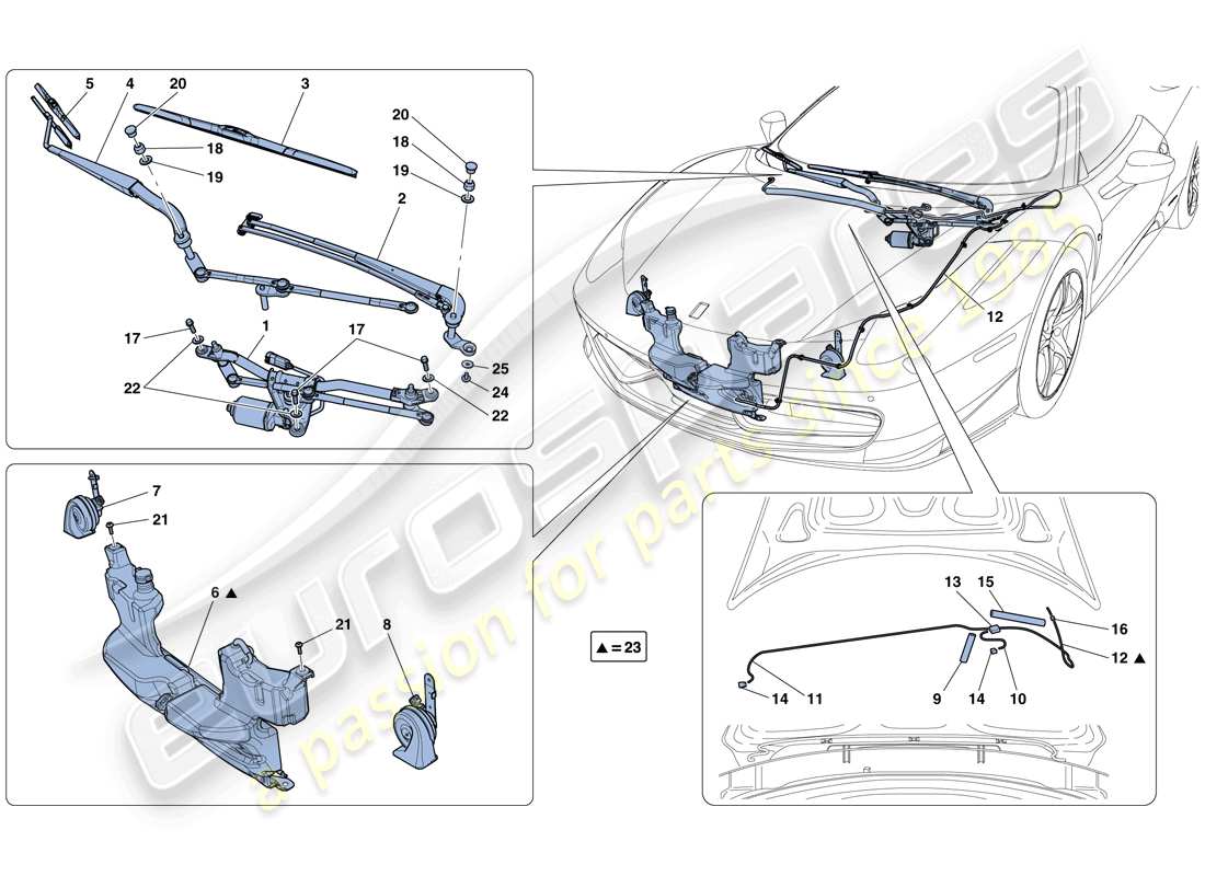 Ferrari 458 Spider (Europa) TERGICRISTALLO, Rondella E CLACSON Diagramma delle parti